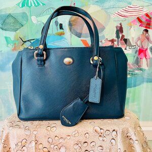 Coach Peyton Leather Mini Jordan Satchel / Handbag – Style F32829, Peacock Blue